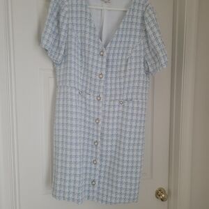 Nanette Lepore Blue and White Tweed Button-Front Dress